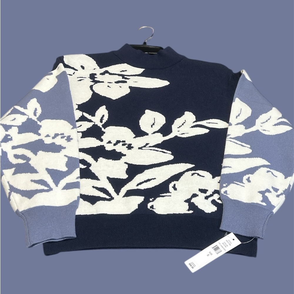 🎄Glamour Navy and Cream Cowl Neck Sweater🎄 - Picture 2 of 4